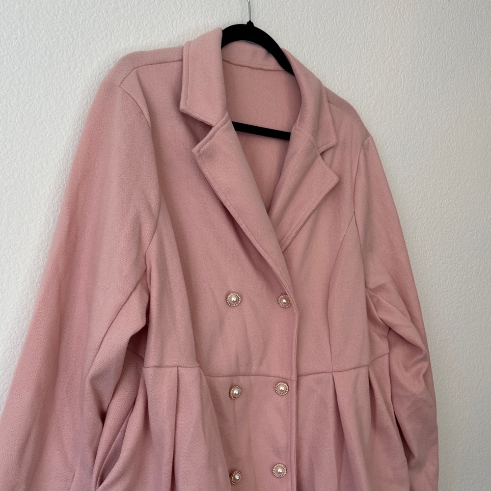 SHEIN Pink PeaCoat with Lace Hem - Picture 4 of 12